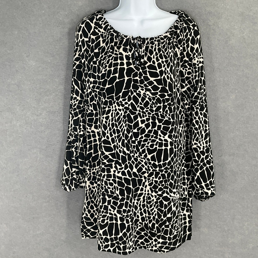 Chicos Travelers Top‎ Womens Sz 1 US M Abstract Print Long Sleeve Boho Tunic